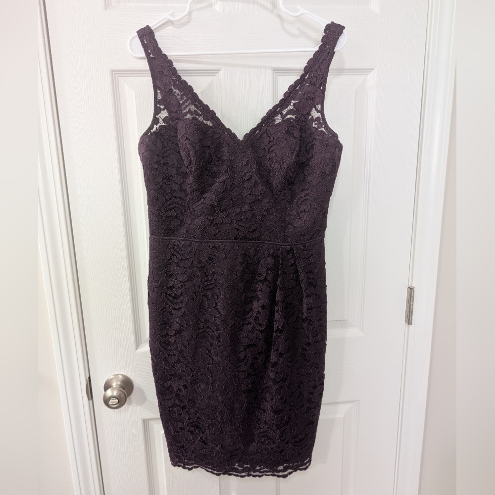 David's Bridal, Size 12,‎ Short Lace Bridesmaid Dress, Eggplant/Purple